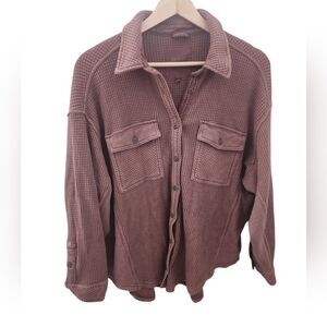 Aerie Lumberjane Chocolate Dark Brown Waffle Knit Button Down Top Shacket Small